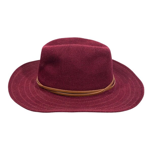 By Anthropologie Cusco ranch hat wine red O/S Polyester Blend Brown Band - Picture 3 of 9